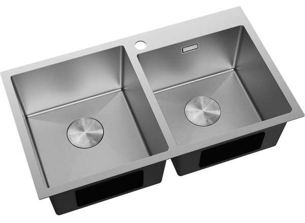 Mexen Xorin, 2-komorový nerezový drez 780 x 450 mm, brúsená oceľ, vzor voština, 6441782000-01HC