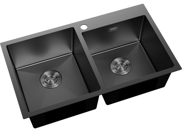 Mexen Xorin, 2-komorový nerezový drez 780 x 450 mm, čierna, 6441782000-70