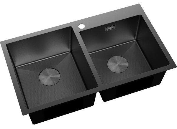 Mexen Xorin, 2-komorový nerezový drez 780 x 450 mm, čierna, vzor voština, 6441782000-70HC