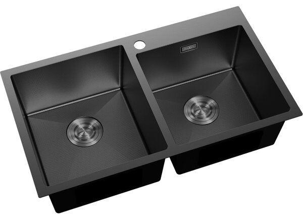 Mexen Xorin, 2-komorový nerezový drez 780 x 450 mm, čierna, vzor voština, 6441782000-70HC