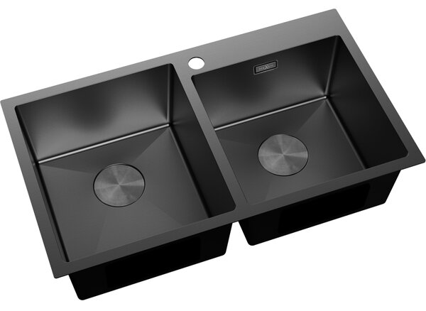 Mexen Xorin, 2-komorový nerezový drez 780 x 450 mm, čierna, 6441782000-70