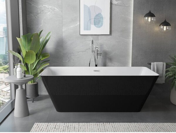 Mexen Velo Slim, voľne stojaca vaňa 170 × 75 cm, biela-čierna, 52811707575-SS