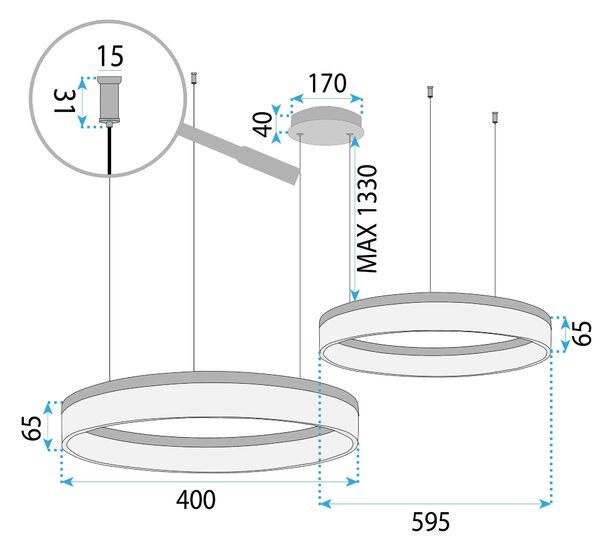 Toolight Toolight, LED závesné osvetlenie, 60W, 3000K, 3500lm, LHJ048-CP2, zlatá, OSW-50023