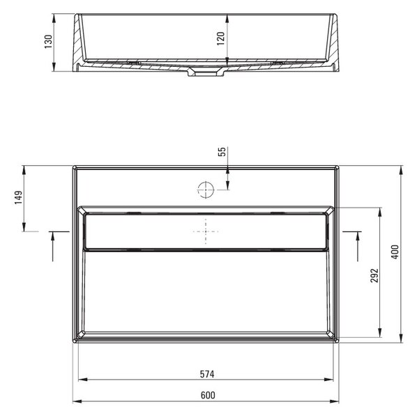 Deante Correo, granitové umývadlo na dosku 600x400x130 mm, čierna, DEA-CQR_NU6M