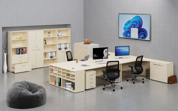 Kancelárska policová skriňa PRIMO WOOD, polené dvere, 800 x 500 x 1781 mm, breza
