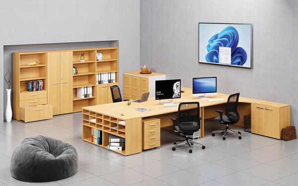 Kombinovaná kancelárska skriňa PRIMO WOOD, nízke dvere, 800 x 500 x 1781 mm, buk