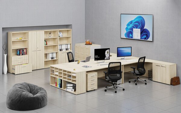 Kombinovaná kancelárska skriňa PRIMO WOOD, nízke dvere, 800 x 500 x 1781 mm, dub prírodný