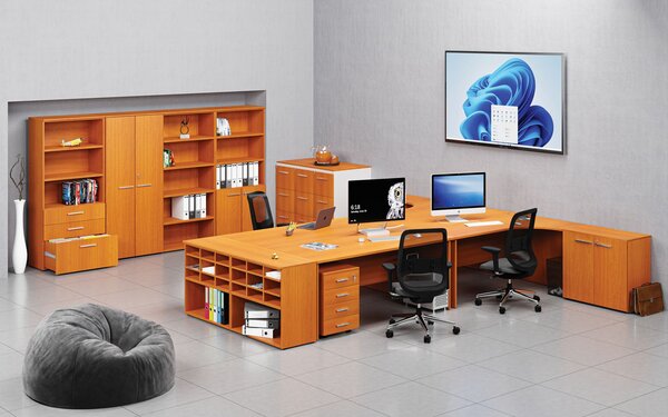 Kombinovaná kancelárska skriňa PRIMO WOOD, nízke dvere, 800 x 500 x 1781 mm, čerešňa