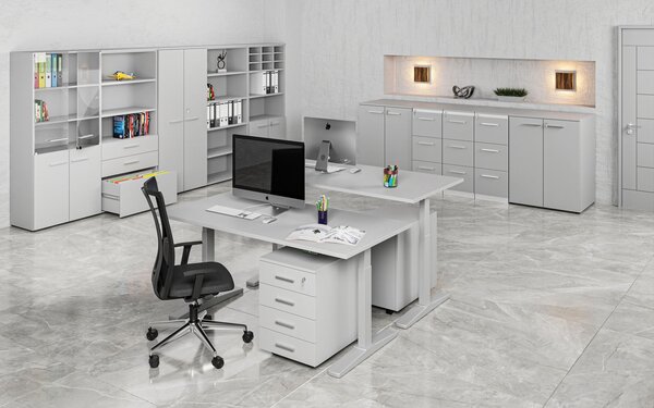 Kombinovaná kancelárska skriňa PRIMO GRAY, nízke dvere, 800 x 500 x 1781 mm, sivá