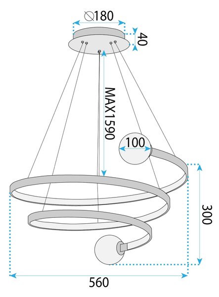 Toolight Toolight, LED závesné svietidlo, 60W, 3000K, LHJ029-CP, čierna, OSW-50047