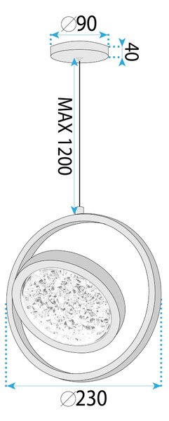 Toolight Toolight, krištáľové závesné svietidlo 8W, 3000K, 500lm, LHJ106-1CP, ružové zlato, OSW-50070