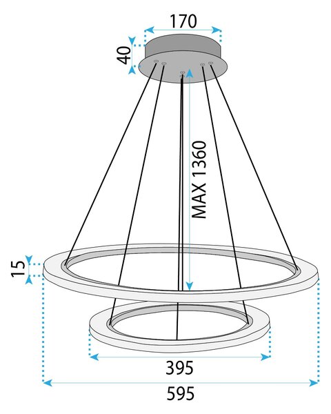 Toolight Toolight, LED závesné osvetlenie 60cm, 38W, 3500lm + diaľkové ovládanie, LHJ045-CP2, brúsená oceľ, OSW-50050