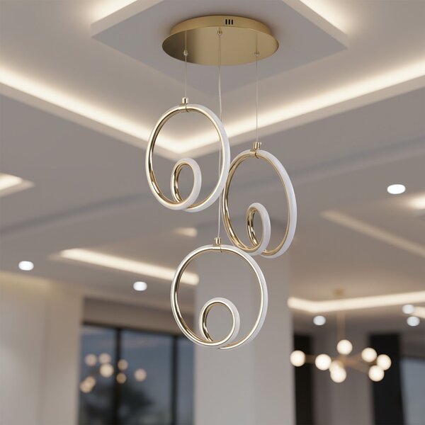 Toolight Toolight, LED závesné svietidlo 32W, 3000K, 2500lm, LHJ095-3CP, biela-zlatá lesklá, OSW-50068