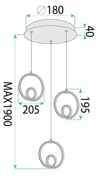Toolight Toolight, LED závesné svietidlo 32W, 3000K, 2500lm, LHJ095-3CP, biela-zlatá lesklá, OSW-50068
