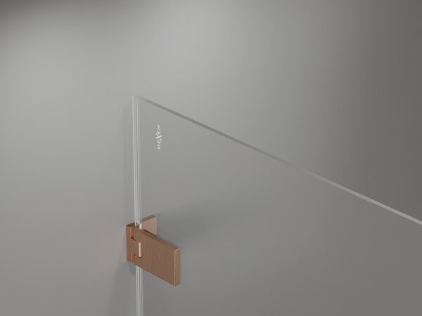 Mexen Lunar-F, skladacie ľavé sprchové dvere 65 cm, 8mm číre sklo, medený matný profil, 836-065-000-65-00-L