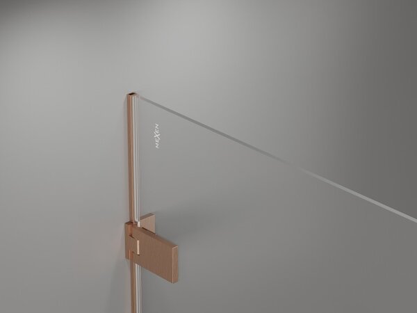 Mexen Lunar-F, skladacie ľavé sprchové dvere 65 cm, 8mm číre sklo, medený matný profil, 836-065-000-65-00-L