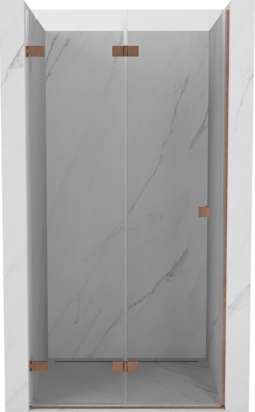 Mexen Lunar-F, skladacie ľavé sprchové dvere 65 cm, 8mm číre sklo, medený matný profil, 836-065-000-65-00-L