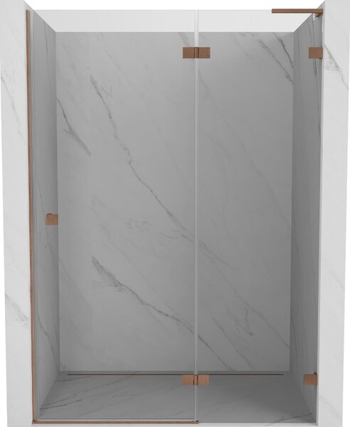 Mexen Lunar L, Otočné pravé sprchové dvere 130 cm, 8mm číre sklo, medený matný profil, 834L-130-000-65-00-P