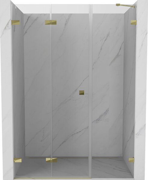 Mexen Lunar-F, skladacie ľavé sprchové dvere 110 cm, číre sklo, zlatý profil, 836S-110-050-50-00-L