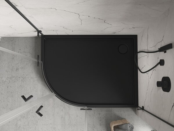 Mexen Flow+ asymetrický pravý štvrťkruhový sprchový kút 90 x 80 cm, čierna matná, 46Q708090RH