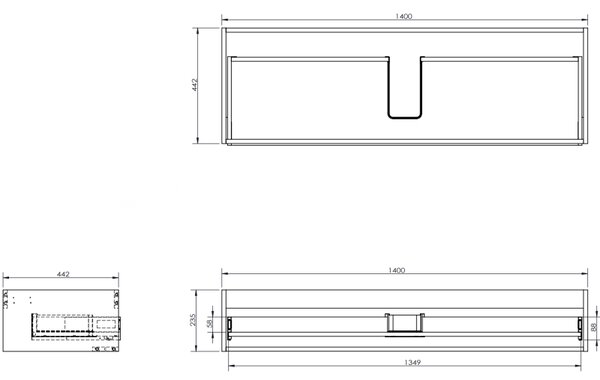 Mexen Rivel, kúpeľňová skrinka pod umývadlo 140 cm, 1 zásuvka, drážkovaná, grafitová matná, 91A20-14023-1-BF66