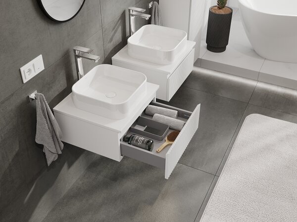 Mexen Rivel, kúpeľňová skrinka pod umývadlo 50 cm, 1 zásuvka, drážkovaná, biela matná, 91A20-05023-1-BF01