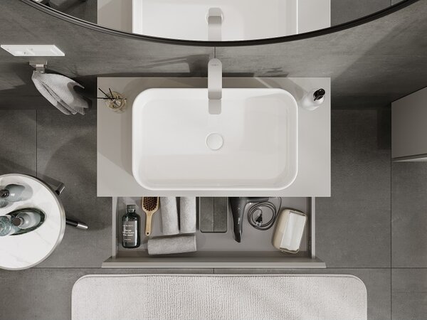 Mexen Orio, kúpeľňová skrinka 90 cm s hornou doskou, 2 zásuvky, sivá matná, 91A10-09047-2-BFFC62