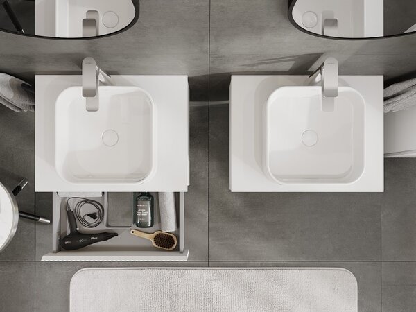 Mexen Rivel, kúpeľňová skrinka 60 cm s pracovnou doskou, 1 zásuvka, drážkovaná, biela matná, 91A20-06023-1-BFC01