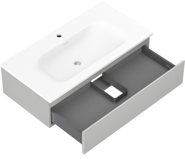 Mexen Orio, kúpeľňová skrinka 90 cm s umývadlom Vela, 1 zásuvka, šedá matná/biela matná, 91A10-09023-1-BF62-W23M01