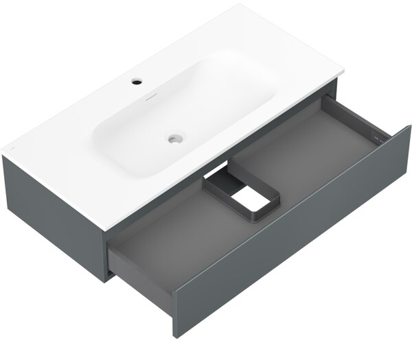 Mexen Orio, kúpeľňová skrinka 100 cm s umývadlom Vela, 1 zásuvka, grafitová matná/biela matná, 91A10-10023-1-BF66-W23M01