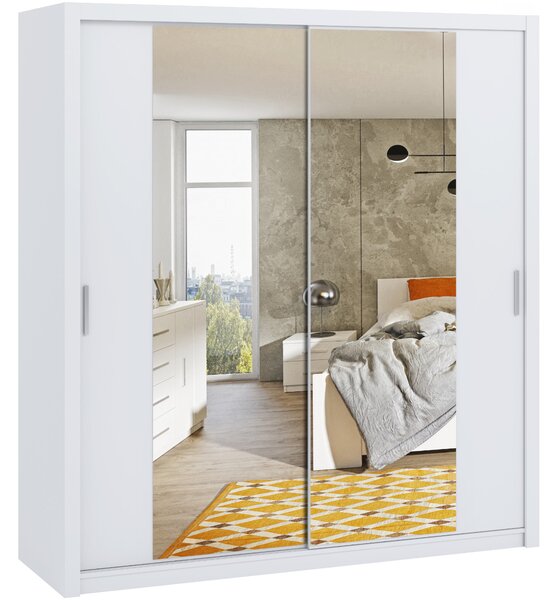 MEBLINE Skriňa s posuvnými dverami so zrkadlom 200 BONEY BO10 biela