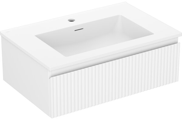 Mexen Rivel, kúpeľňová skrinka 70 cm s umývadlom Otis, 1 zásuvka, drážkovaná, biela matná, 91A20-07023-1-BF01-W18M01