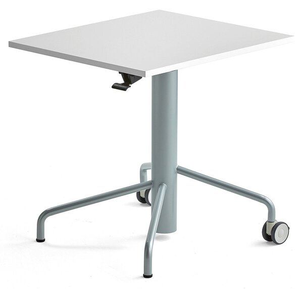 Výškovo nastaviteľný stôl ARISE, 600x700 mm, akustický laminát - biela, šedá