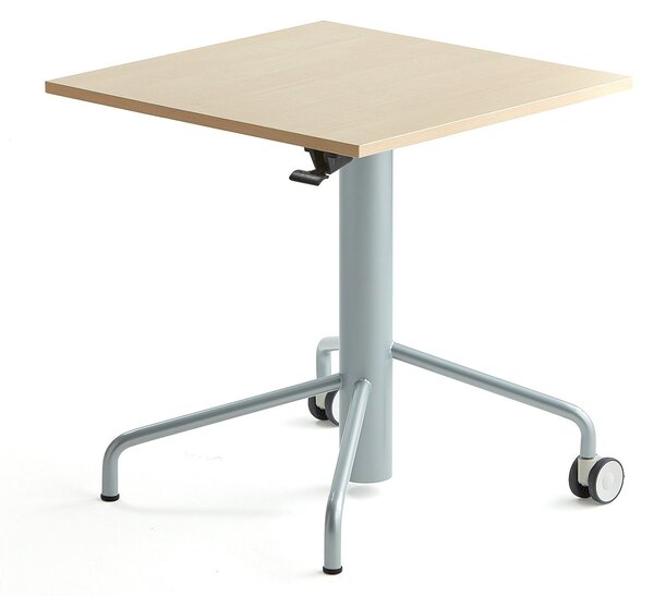 Výškovo nastaviteľný stôl ARISE, 650x650 mm, laminát - breza, šedá