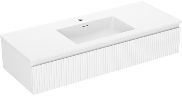 Mexen Rivel, kúpeľňová skrinka 120 cm s umývadlom Otis, 1 zásuvka, drážkovaná, biela matná, 91A20-12023-1-BF01-W18M01