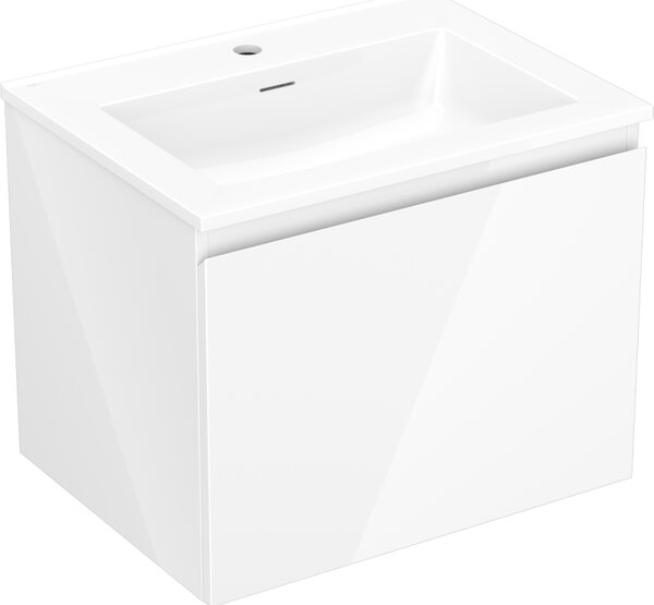 Mexen Orio, kúpeľňová skrinka 60 cm s umývadlom Otis, 1 zásuvka, biela lesklá, 91A10-06047-1-BF00-W18M00