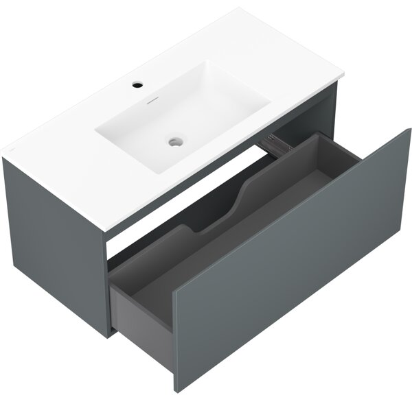 Mexen Orio, kúpeľňová skrinka 100 cm s umývadlom Otis, 1 zásuvka, grafitová matná/biela matná, 91A10-10047-1-BF66-W18M01