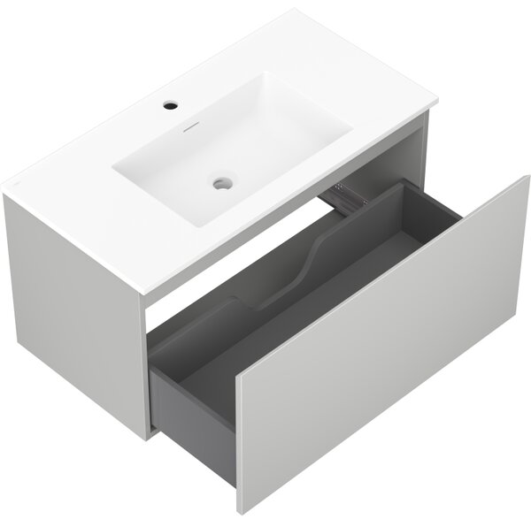 Mexen Orio, kúpeľňová skrinka 90 cm s umývadlom Otis, 1 zásuvka, šedá matná/biela matná, 91A10-09047-1-BF62-W18M01