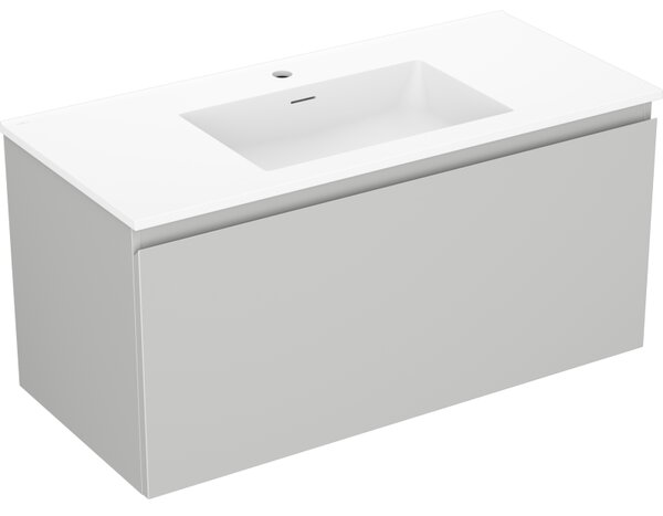 Mexen Orio, kúpeľňová skrinka 100 cm s umývadlom Otis, 1 zásuvka, šedá matná/biela matná, 91A10-10047-1-BF62-W18M01