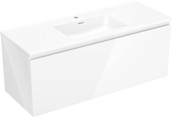 Mexen Orio, kúpeľňová skrinka 120 cm s umývadlom Otis, 1 zásuvka, biela lesklá, 91A10-12047-1-BF00-W18M00