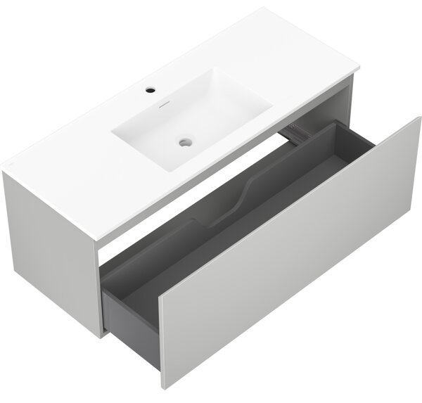 Mexen Orio, kúpeľňová skrinka 120 cm s umývadlom Otis, 1 zásuvka, šedá matná/biela matná, 91A10-12047-1-BF62-W18M01