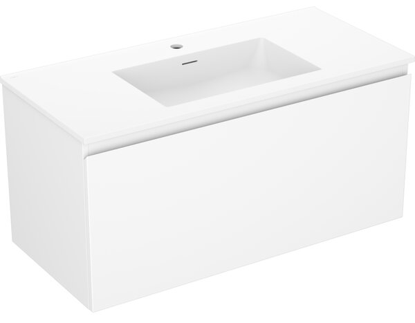Mexen Orio, kúpeľňová skrinka 100 cm s umývadlom Otis, 1 zásuvka, biela matná, 91A10-10047-1-BF01-W18M01