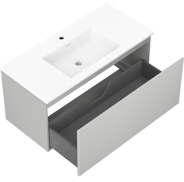 Mexen Orio, kúpeľňová skrinka 100 cm s umývadlom Otis, 1 zásuvka, šedá matná/biela matná, 91A10-10047-1-BF62-W18M01