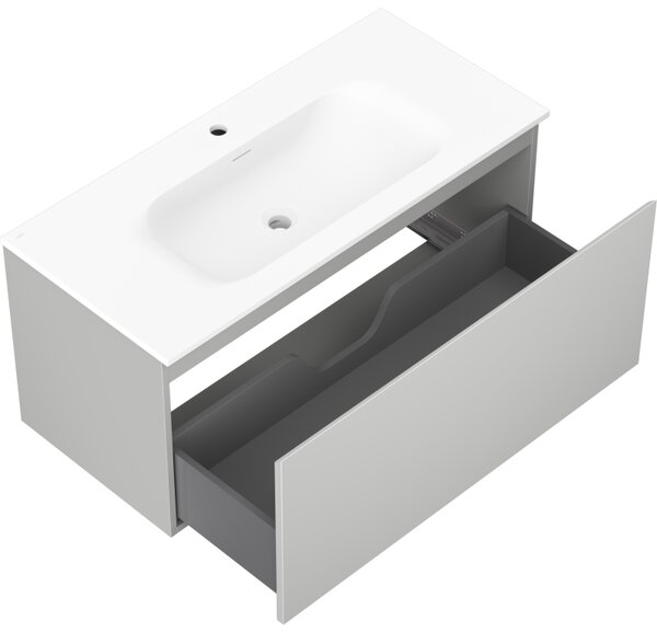 Mexen Orio, kúpeľňová skrinka 100 cm s umývadlom Vela, 1 zásuvka, šedá matná/biela matná, 91A10-10047-1-BF62-W23M01