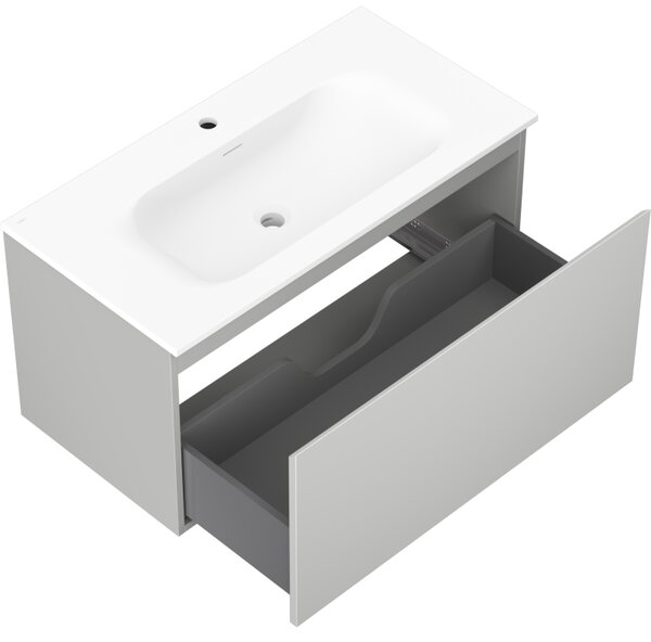 Mexen Orio, kúpeľňová skrinka 90 cm s umývadlom Vela, 1 zásuvka, šedá matná/biela matná, 91A10-09047-1-BF62-W23M01