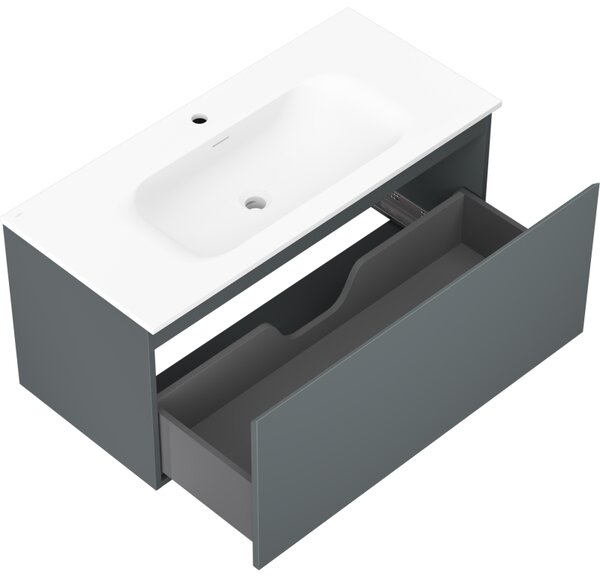 Mexen Orio, kúpeľňová skrinka 100 cm s umývadlom Vela, 1 zásuvka, grafitová matná/biela matná, 91A10-10047-1-BF66-W23M01