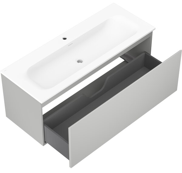 Mexen Orio, kúpeľňová skrinka 120 cm s umývadlom Vela, 1 zásuvka, šedá matná/biela matná, 91A10-12047-1-BF62-W23M01