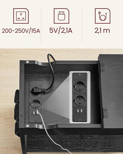 SONGMICS Odkladací stolík Vasagle Laurin s USB portami čierny