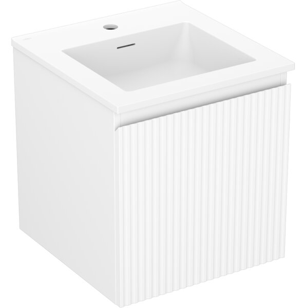 Mexen Rivel, kúpeľňová skrinka 45 cm s umývadlom Otis, 1 zásuvka, drážkovaná, biela matná, 91A20-04547-1-BF01-W18M01