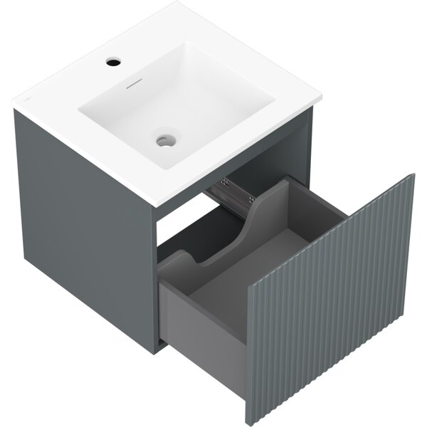Mexen Rivel, kúpeľňová skrinka 50 cm s umývadlom Otis, 1 zásuvka, drážkovaná, grafitová matná/biela matná, 91A20-05047-1-BF66-W18M01
